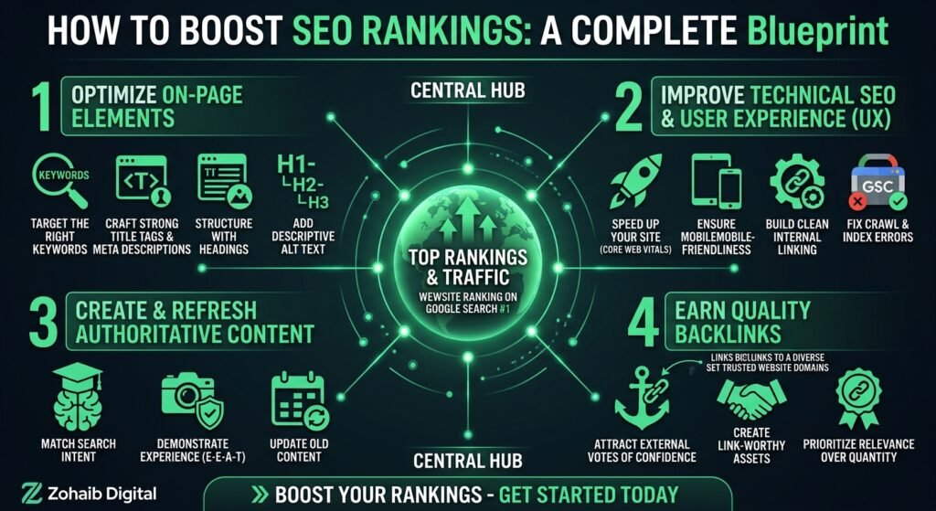 How to Boost SEO Rankings: Step-by-Step Guide (2026) 2 How to Boost SEO Rankings - Featured Image Infographic